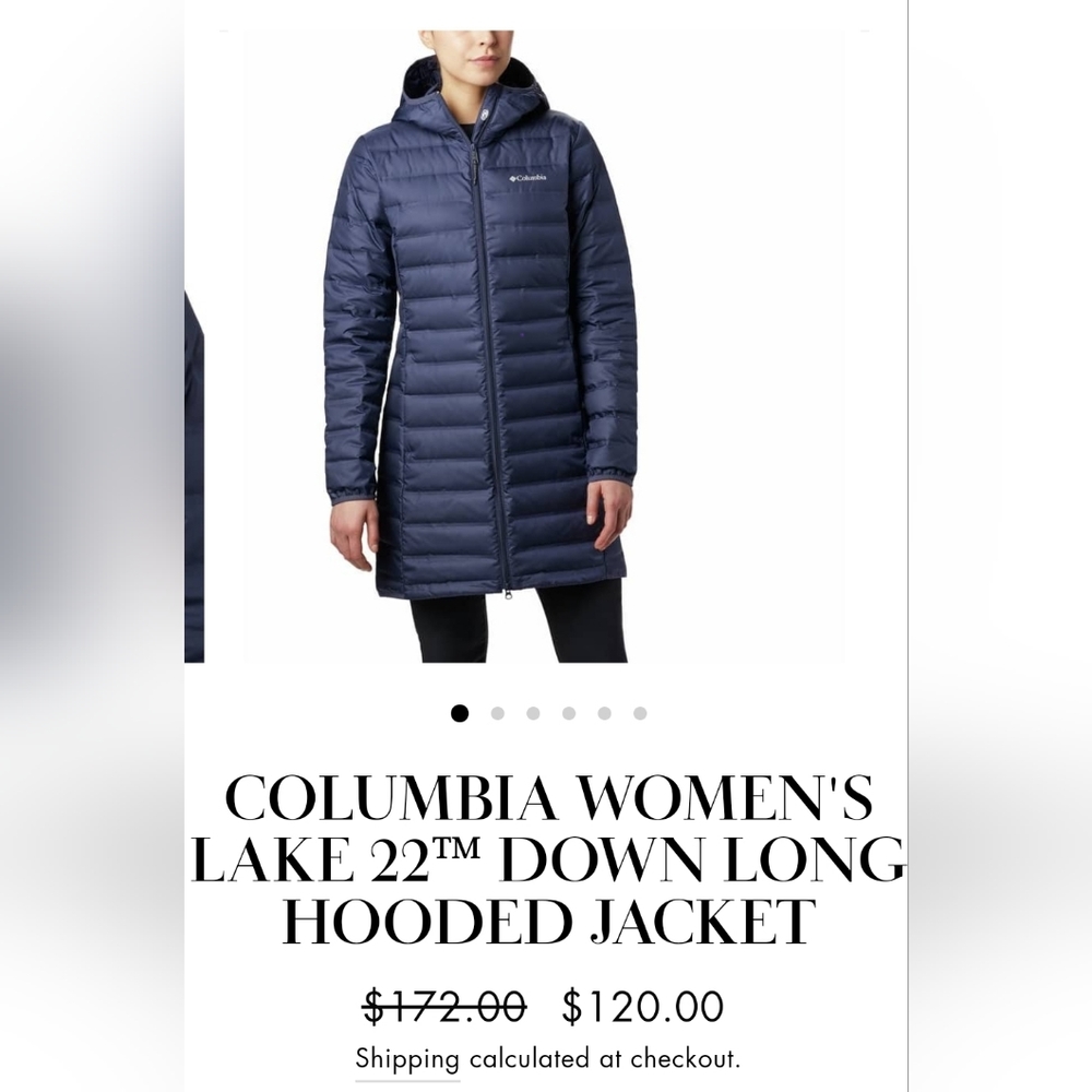 Columbia Women's Lake 22 Down Long Hooded Jacket in Navy Size Medium